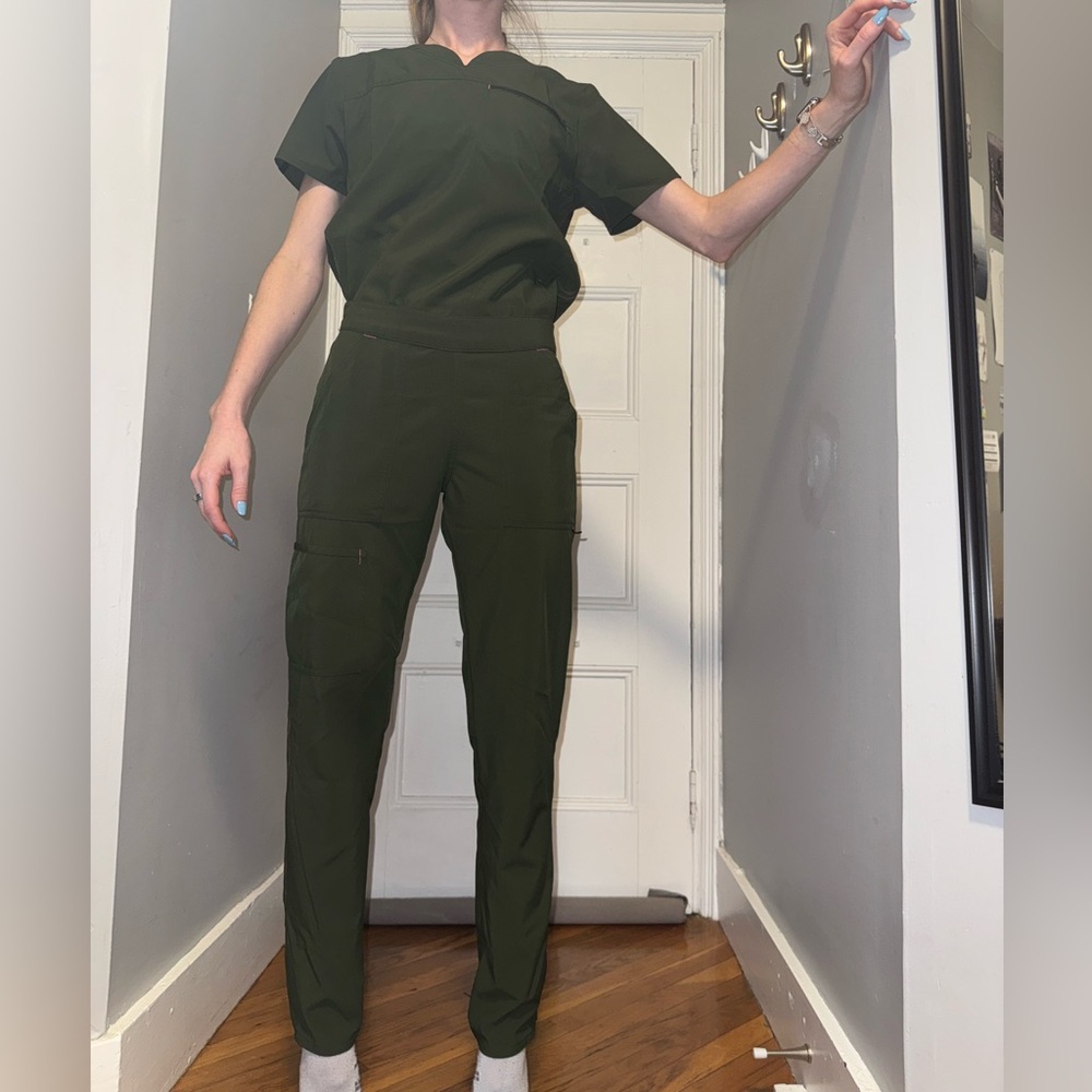 Army green scrubstar scrub set with dry-fit material.